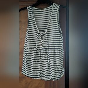 Maurices Blue and White Sleeveless Tie Front Tank Top